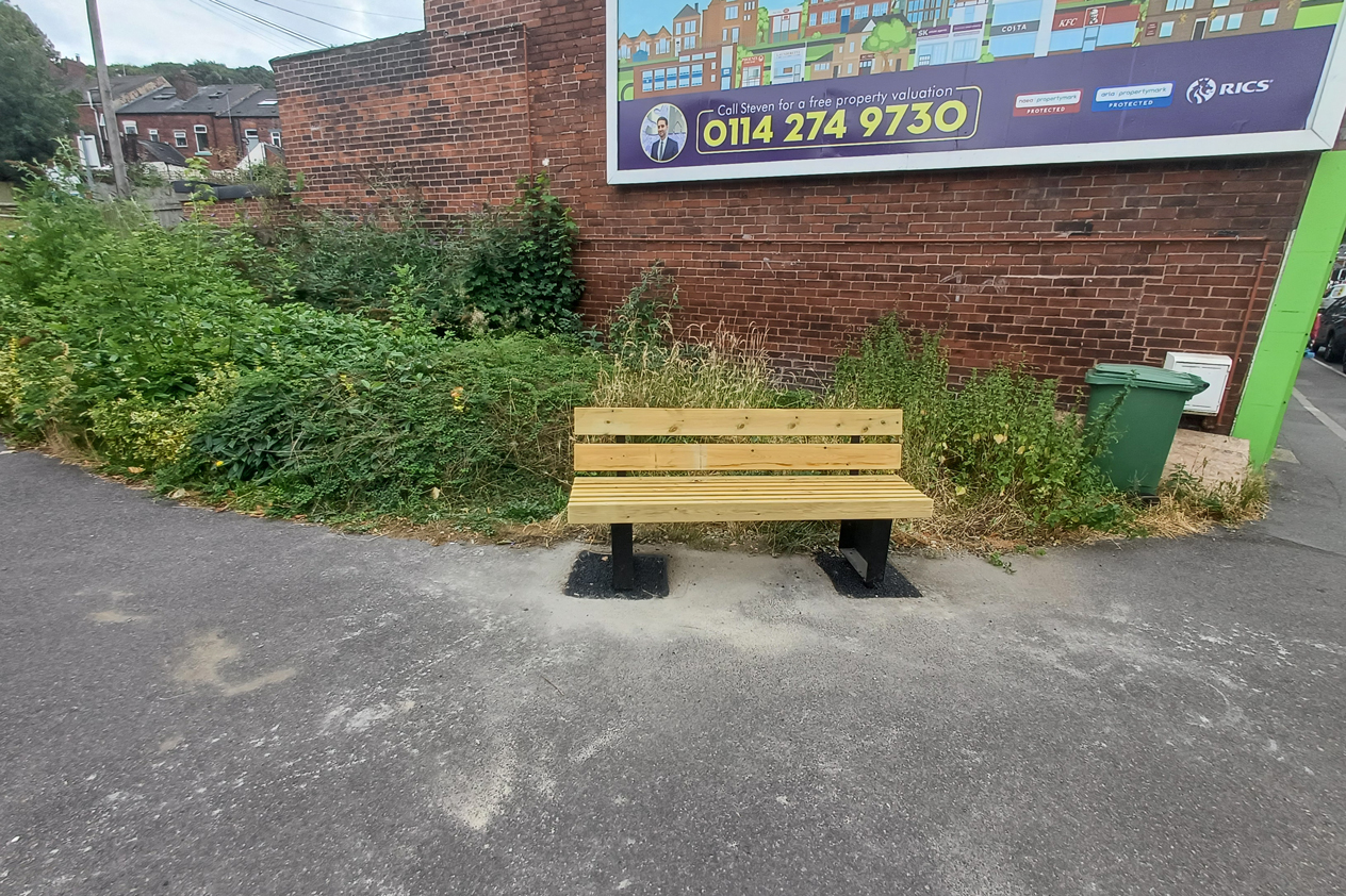 Bench on a street corner