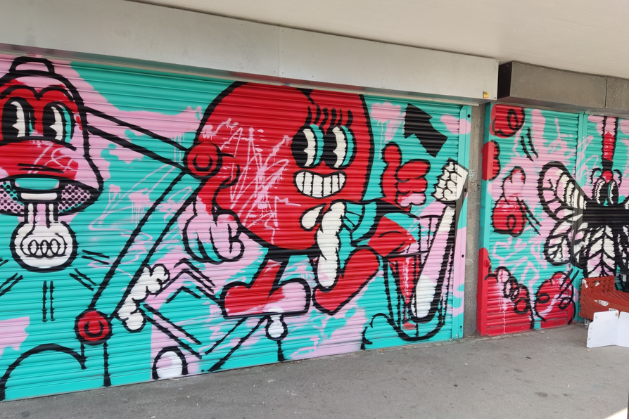 Graffiti on some shop shutters