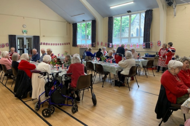 People eating at a VE Day party